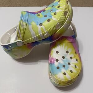 Crocs Clogs Womens 7 Classic Platform Pastel Tie Dye Rainbow Medical Fun